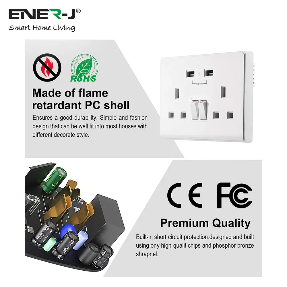 13A Smart WIFI Wall Socket with USB Socket Charger App Controlled Smart Switch Outlet Plug Works with Amazon Alexa Echo, Google Assistant