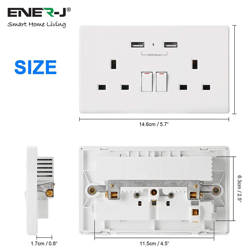 13A Smart WIFI Wall Socket with USB Socket Charger App Controlled Smart Switch Outlet Plug Works with Amazon Alexa Echo, Google Assistant