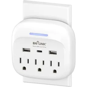 2 PACK Surge Protector Multi Wall Plug Outlet Splitter Extender 3 Outlets with USB C BN-LINK