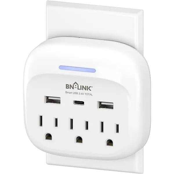 2 PACK Surge Protector Multi Wall Plug Outlet Splitter Extender 3 Outlets with USB C BN-LINK