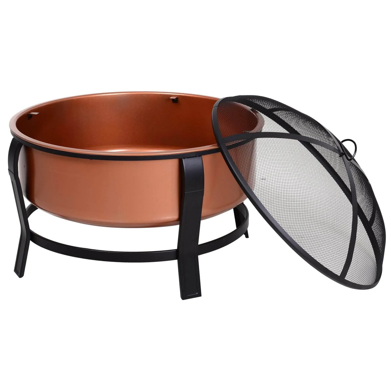 29.75 Inch Portable Wood Burning Round Outdoor Fire Pit Bowl in Copper and Black