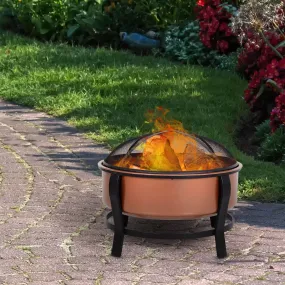 29.75 Inch Portable Wood Burning Round Outdoor Fire Pit Bowl in Copper and Black