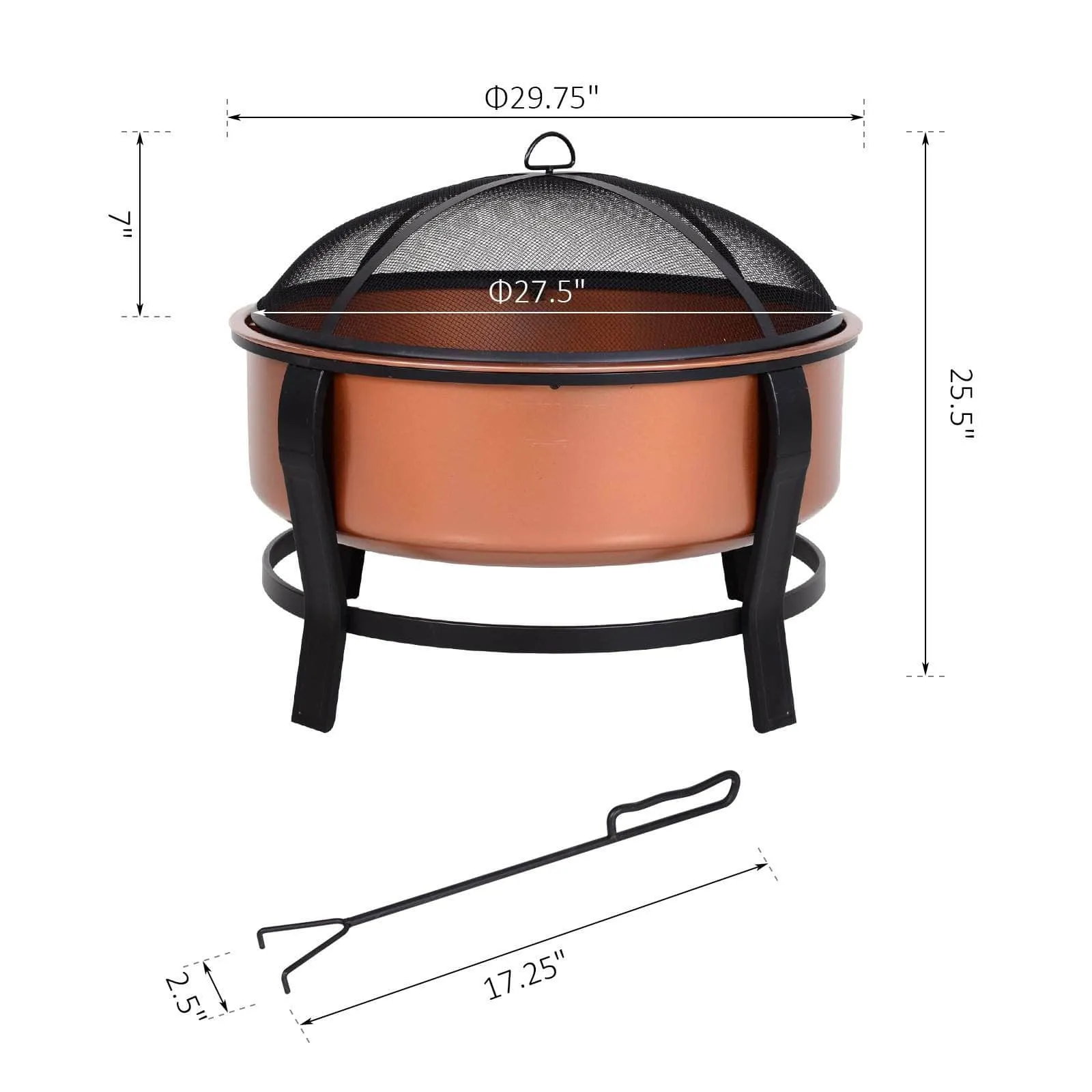 29.75 Inch Portable Wood Burning Round Outdoor Fire Pit Bowl in Copper and Black