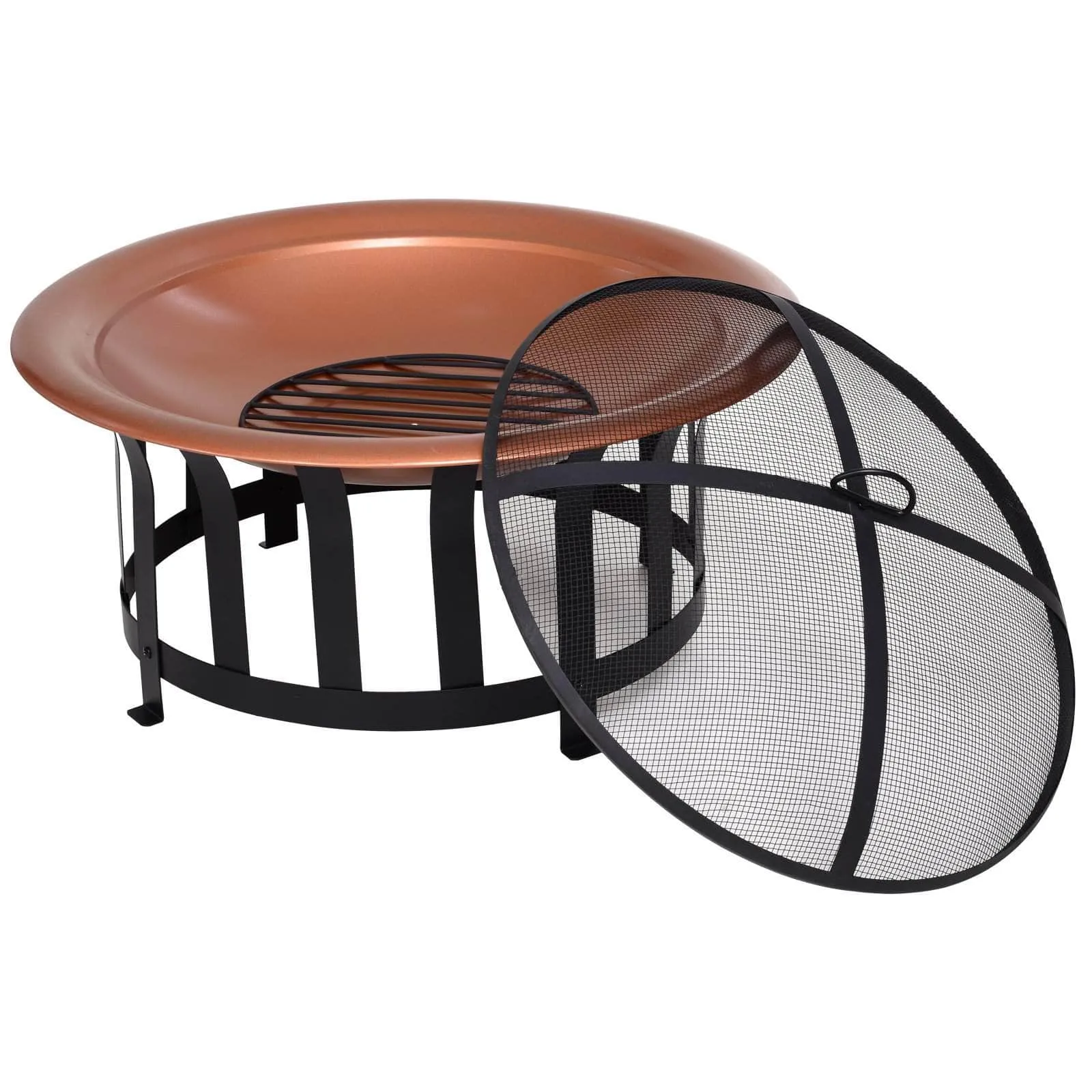 30 Inch Portable Wood Burning Round Steel Outdoor Fire Pit with Copper Basin and Black Frame