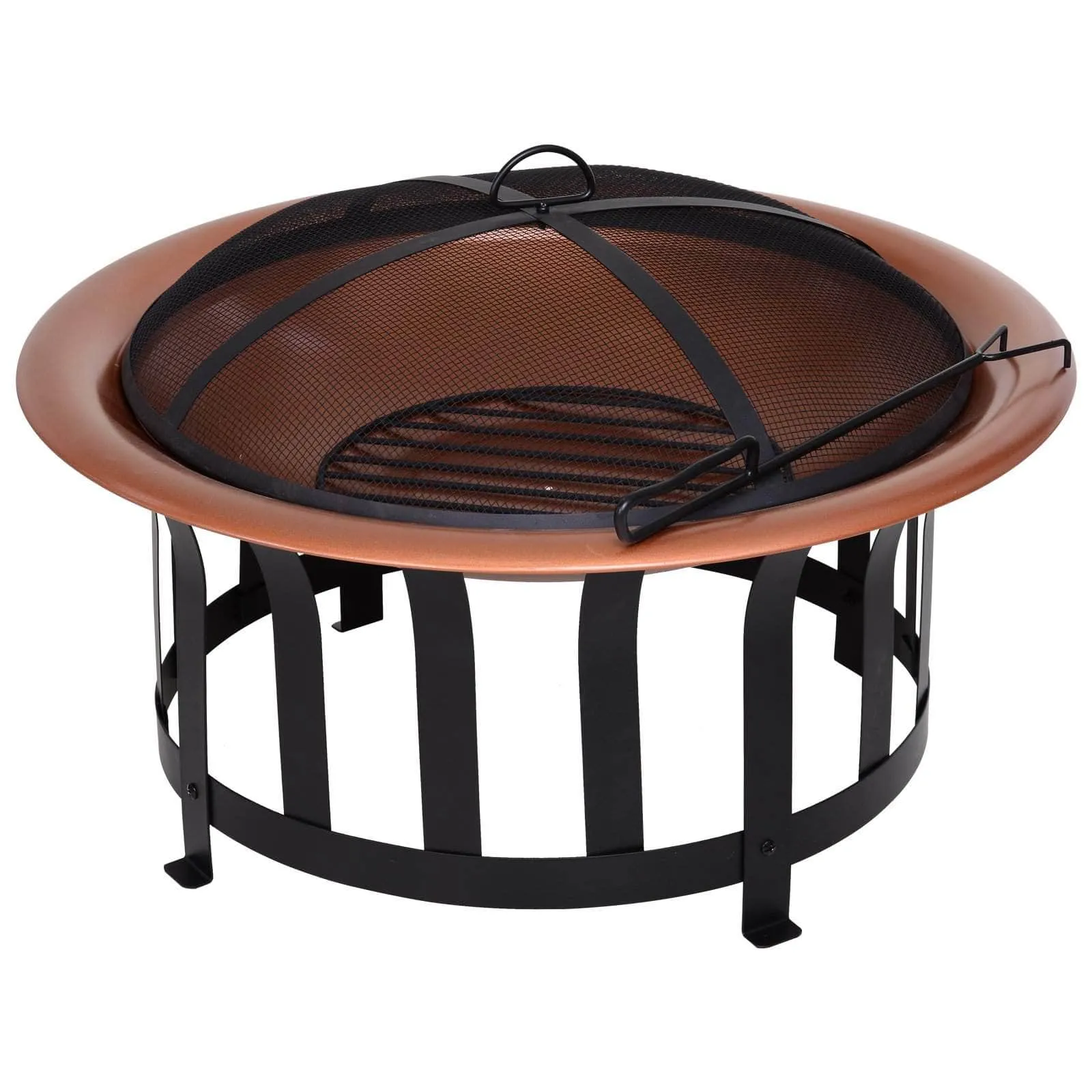 30 Inch Portable Wood Burning Round Steel Outdoor Fire Pit with Copper Basin and Black Frame