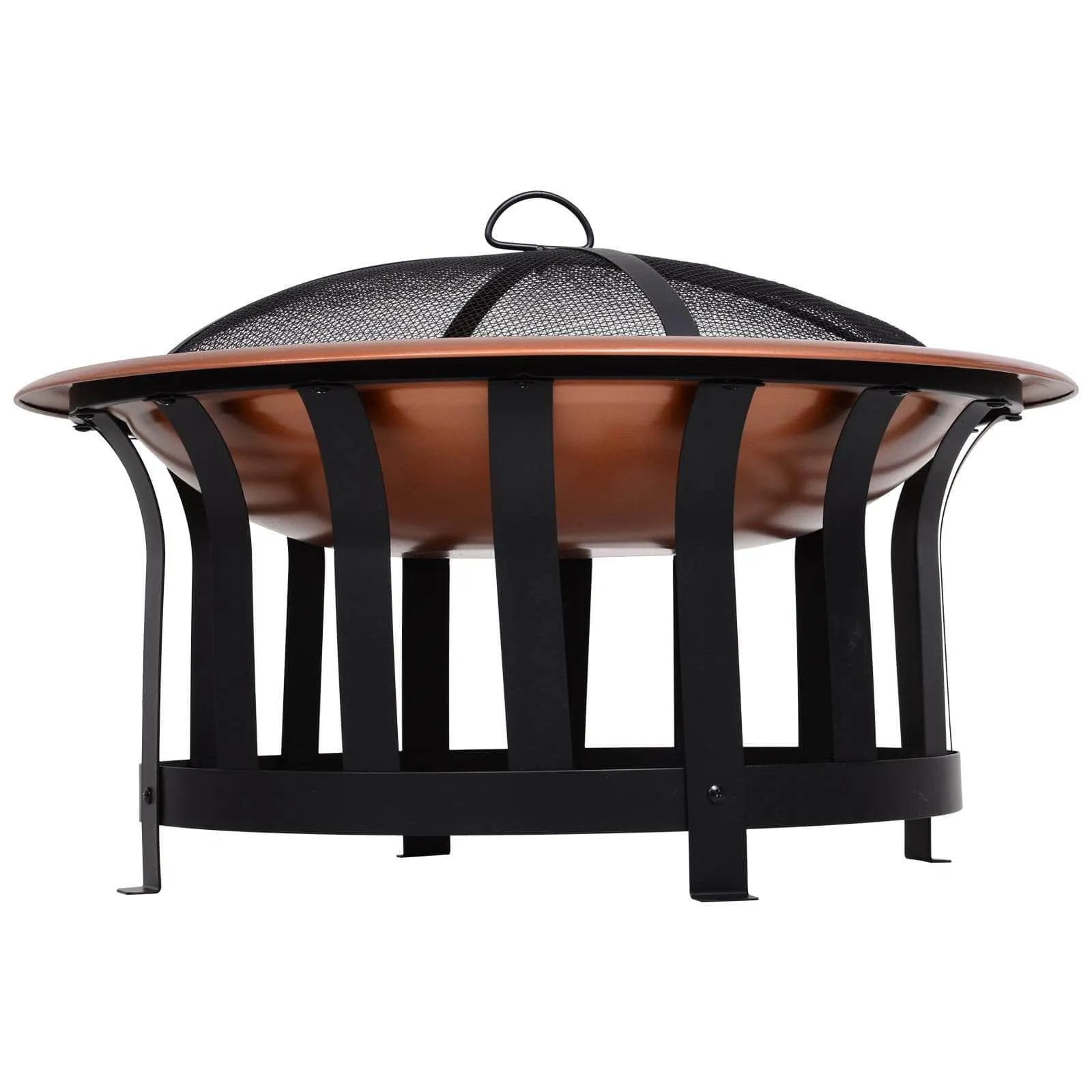 30 Inch Portable Wood Burning Round Steel Outdoor Fire Pit with Copper Basin and Black Frame