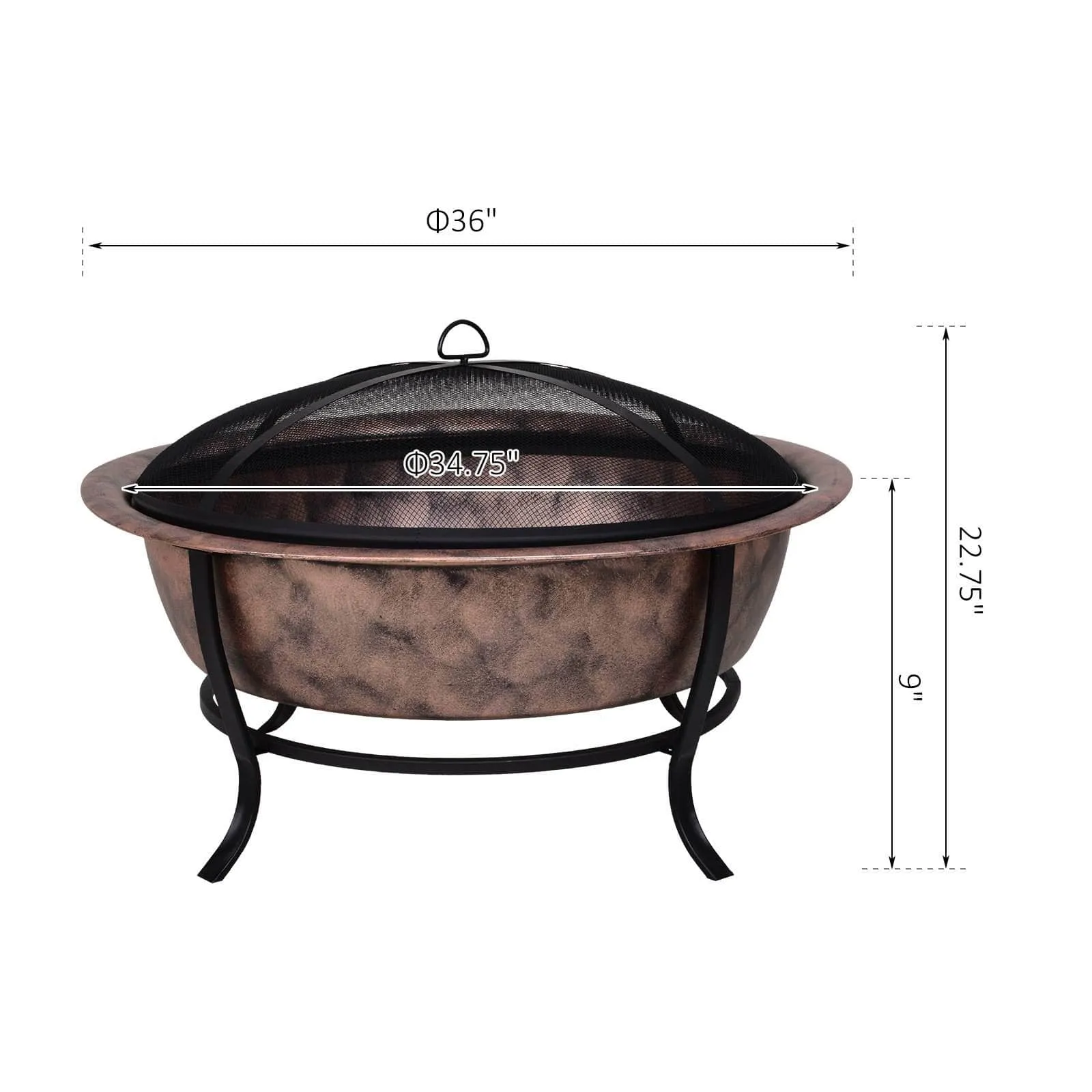 35 Inch Portable Wood Burning Round Steel Outdoor Fire Pit with Copper Basin and Black Frame