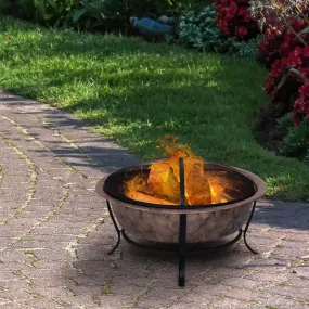 35 Inch Portable Wood Burning Round Steel Outdoor Fire Pit with Copper Basin and Black Frame