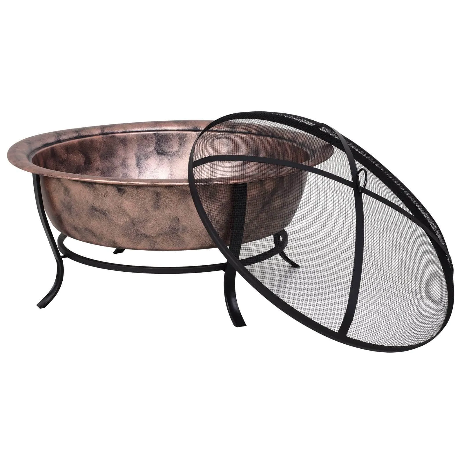 35 Inch Portable Wood Burning Round Steel Outdoor Fire Pit with Copper Basin and Black Frame