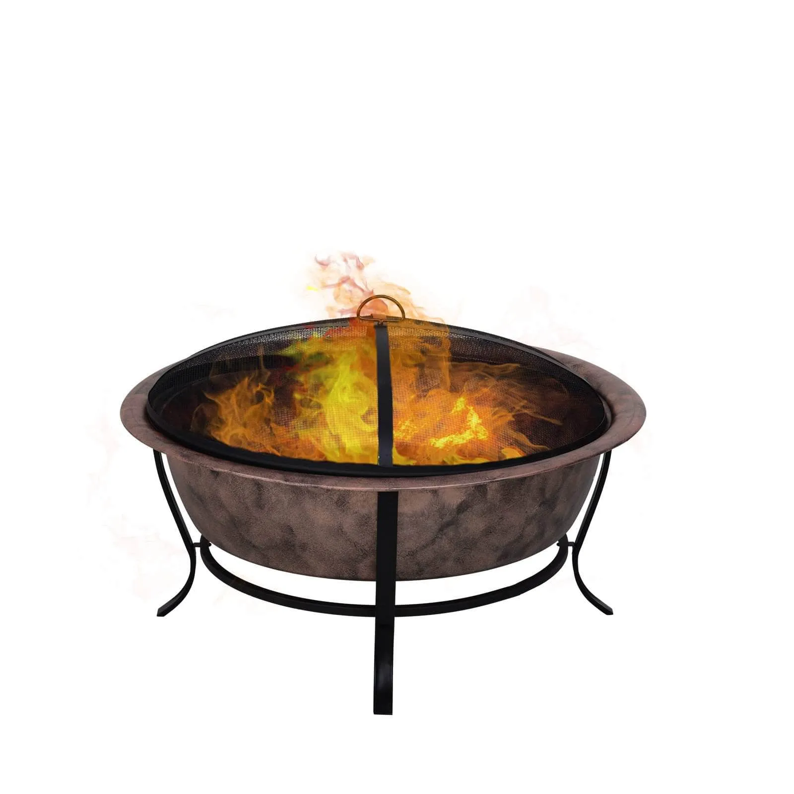 35 Inch Portable Wood Burning Round Steel Outdoor Fire Pit with Copper Basin and Black Frame