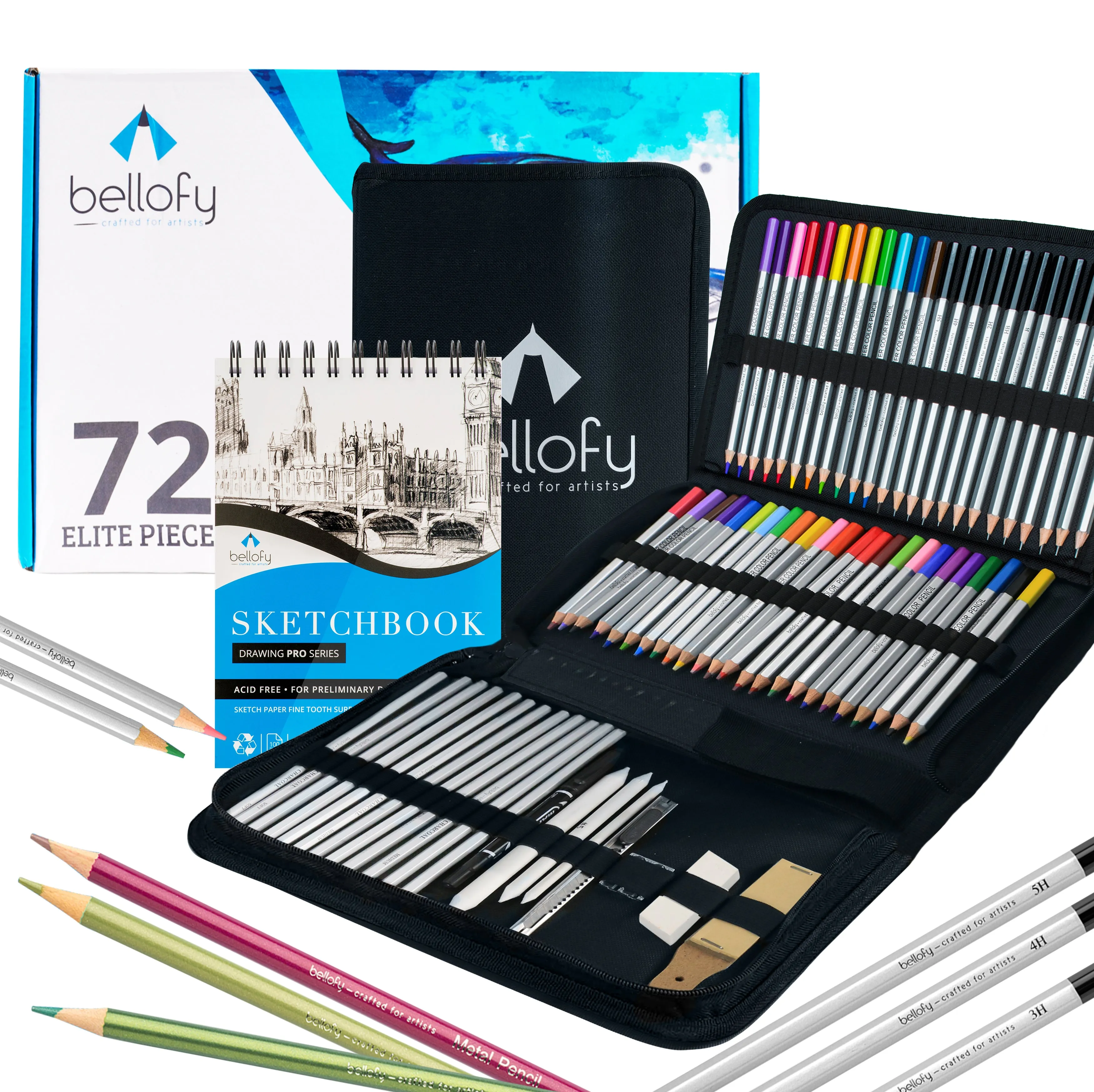 72 Piece Drawing Sketch Kit with 100 Sheet Sketchbook - Art Supplies for Adults, Teens, Kids