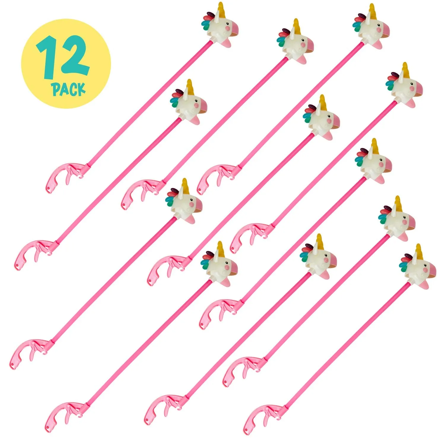 Assorted Unicorn Grabber Stick - 1 Dozen - Novelty, Kids Toy, Arm or Hand Extender, Claw