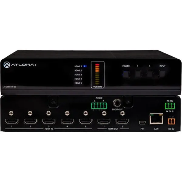 ATLONA AT-UHD-SW-52ED Switcher with Mirrored HDMI and HDBaseT and PoE