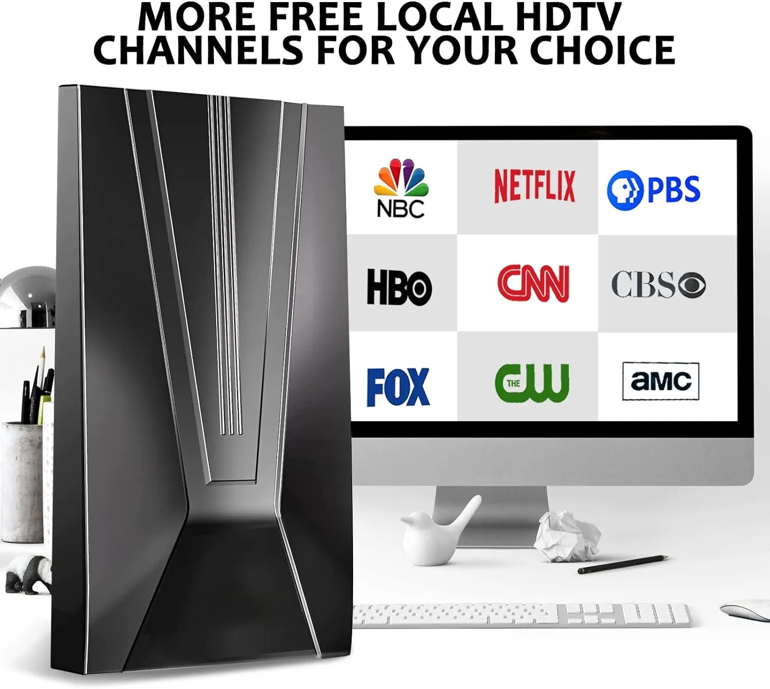 HDTV Antenna with 580  Miles Range and 36ft Coax Cable for Free HD Channels