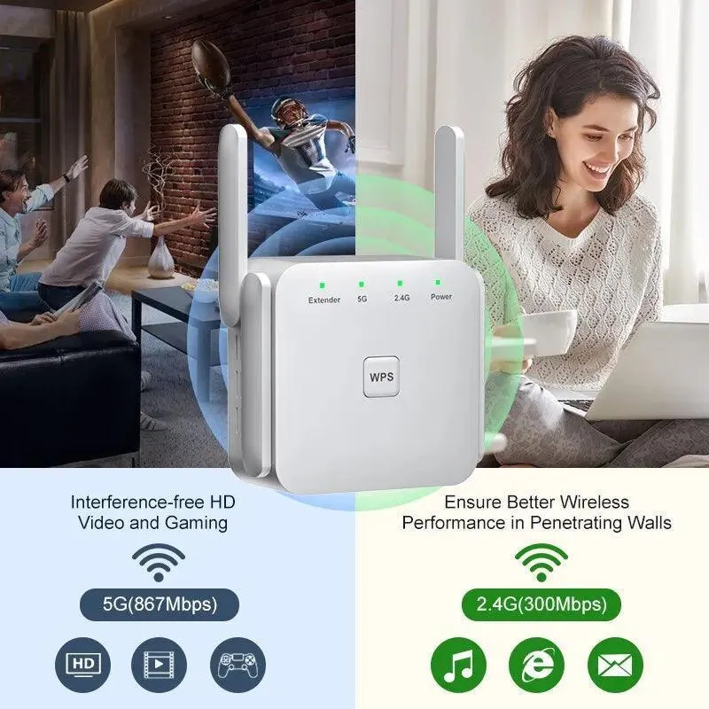 High-Speed Dual-Band WiFi Repeater Booster for Home Network Signal Enhancement