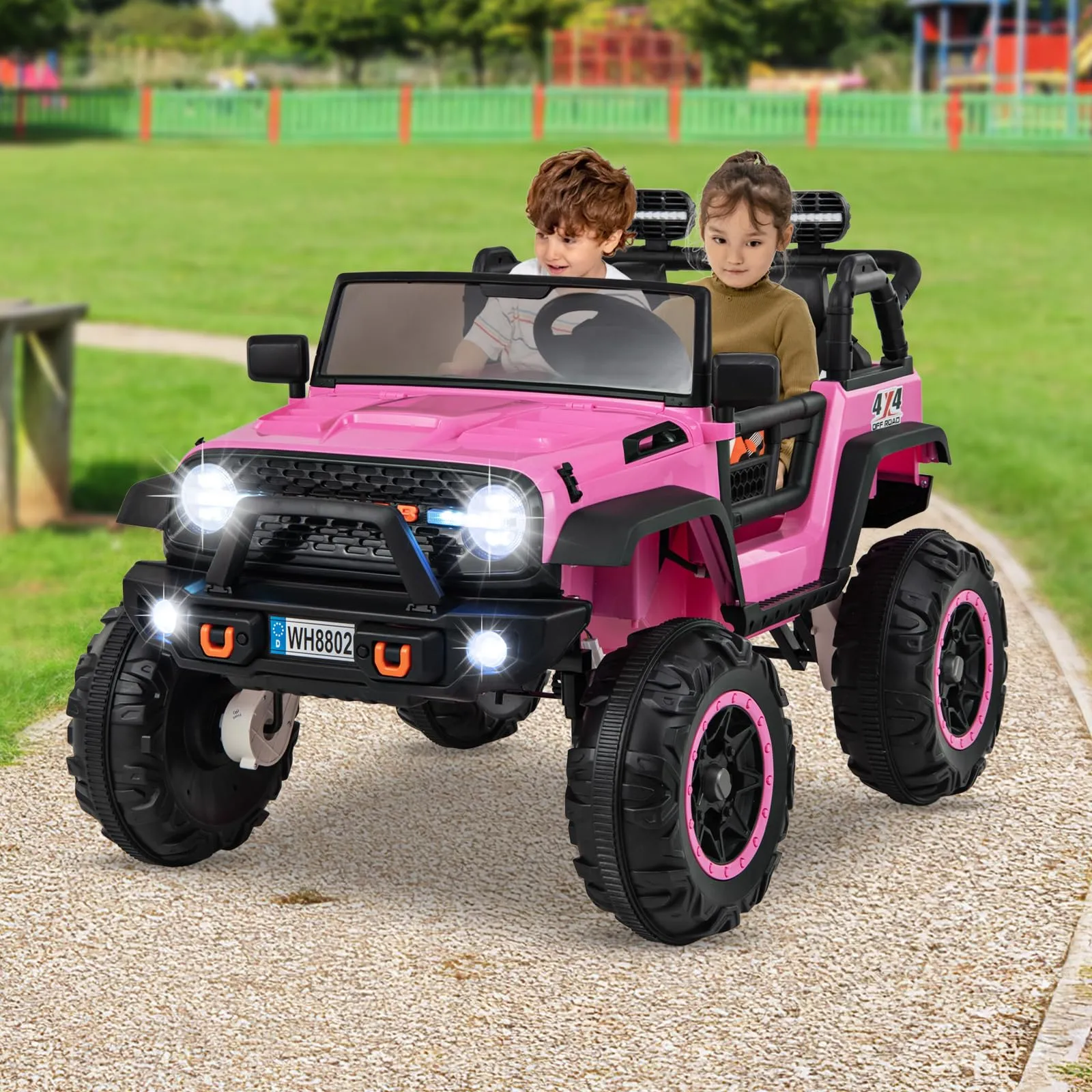 INFANS 24V Ride on Car, 2 Seater Kids' Electric Vehicle Jeep with Remote Control, LED Light, Music, 2WD/4WD Switchable