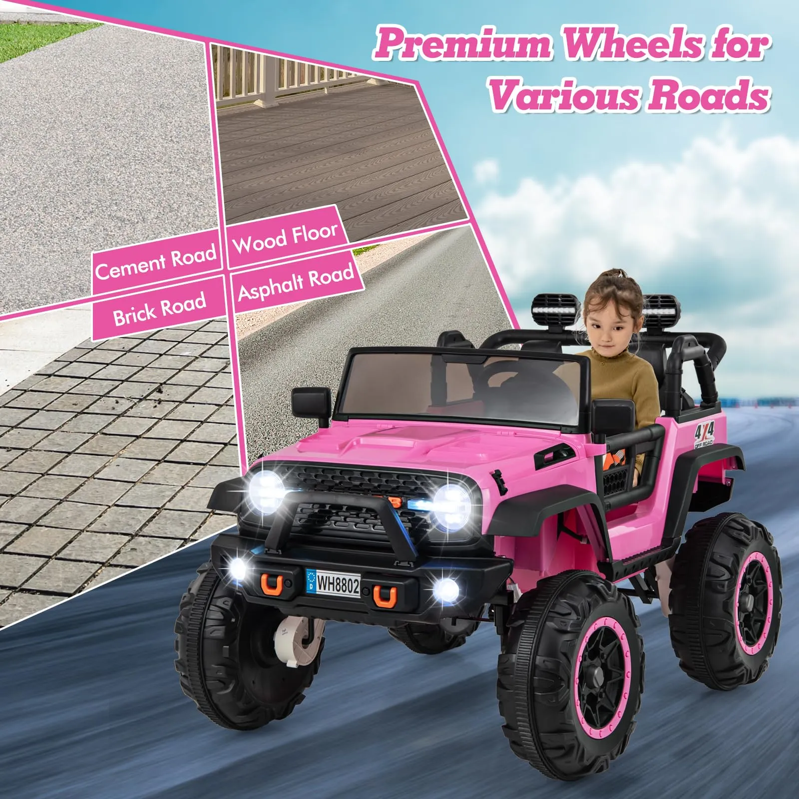 INFANS 24V Ride on Car, 2 Seater Kids' Electric Vehicle Jeep with Remote Control, LED Light, Music, 2WD/4WD Switchable