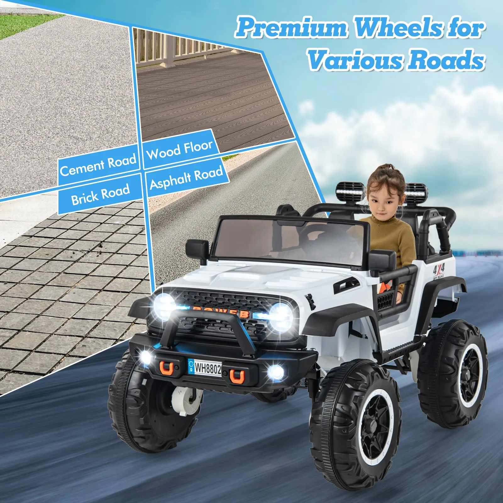 INFANS 24V Ride on Car, 2 Seater Kids' Electric Vehicle Jeep with Remote Control, LED Light, Music, 2WD/4WD Switchable