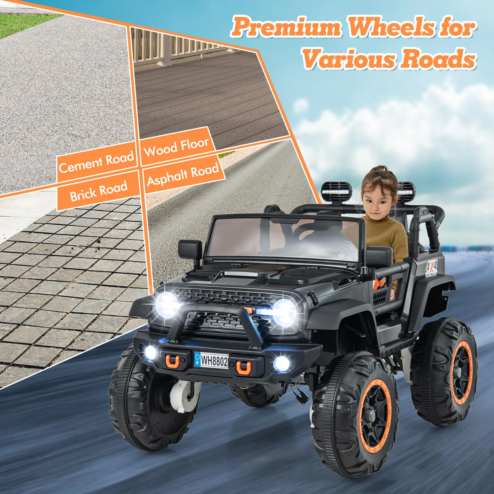 INFANS 24V Ride on Car, 2 Seater Kids' Electric Vehicle Jeep with Remote Control, LED Light, Music, 2WD/4WD Switchable