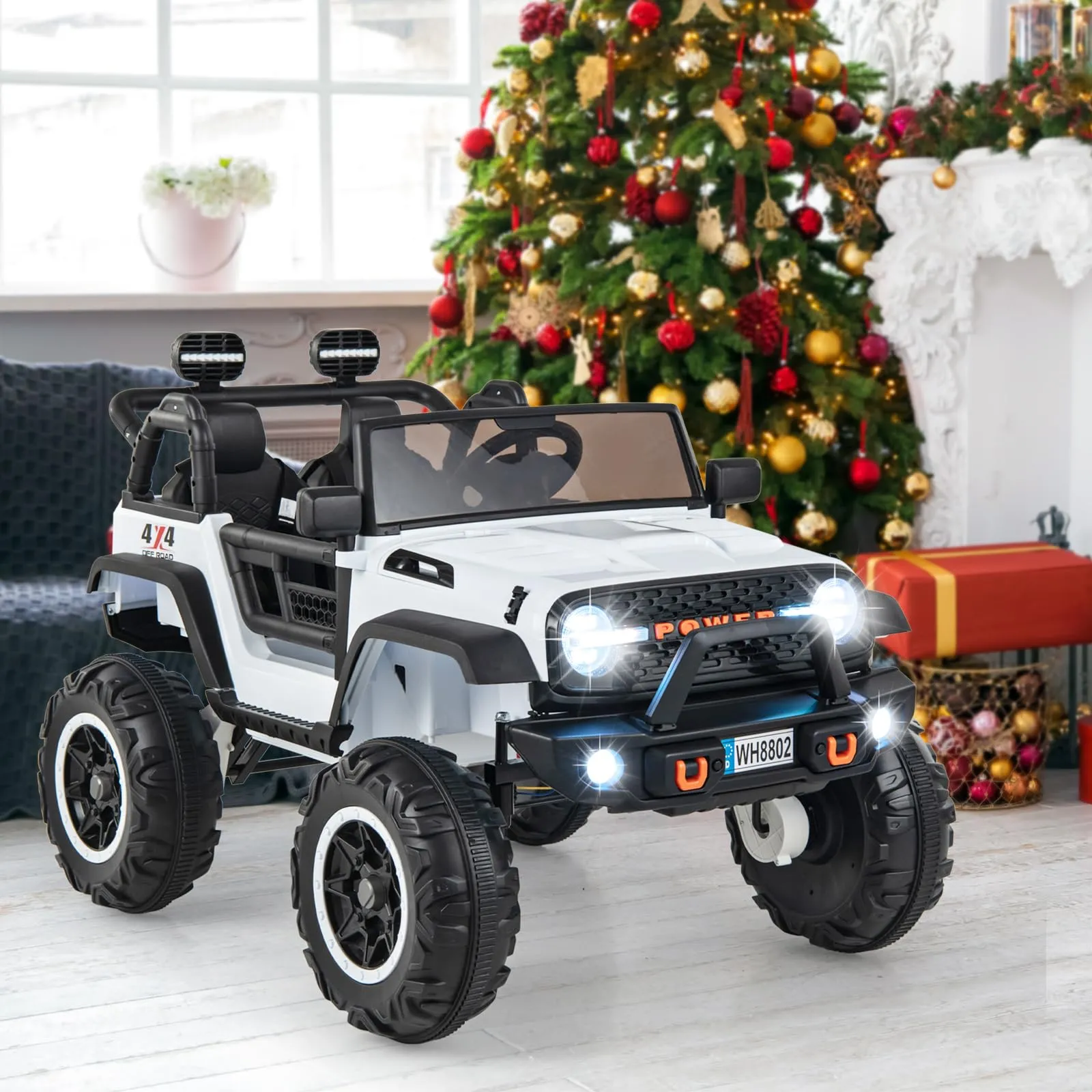 INFANS 24V Ride on Car, 2 Seater Kids' Electric Vehicle Jeep with Remote Control, LED Light, Music, 2WD/4WD Switchable