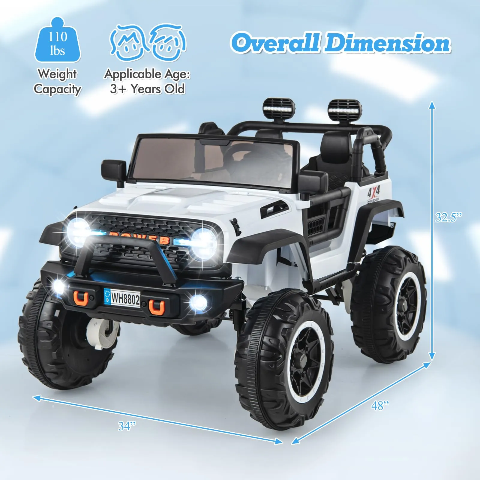 INFANS 24V Ride on Car, 2 Seater Kids' Electric Vehicle Jeep with Remote Control, LED Light, Music, 2WD/4WD Switchable