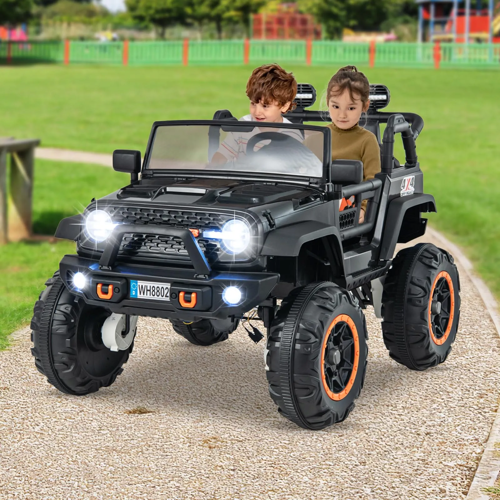 INFANS 24V Ride on Car, 2 Seater Kids' Electric Vehicle Jeep with Remote Control, LED Light, Music, 2WD/4WD Switchable