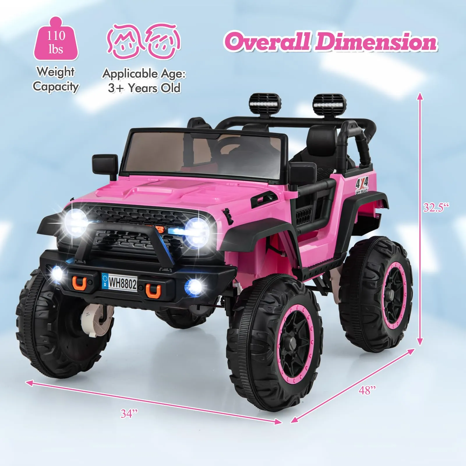 INFANS 24V Ride on Car, 2 Seater Kids' Electric Vehicle Jeep with Remote Control, LED Light, Music, 2WD/4WD Switchable