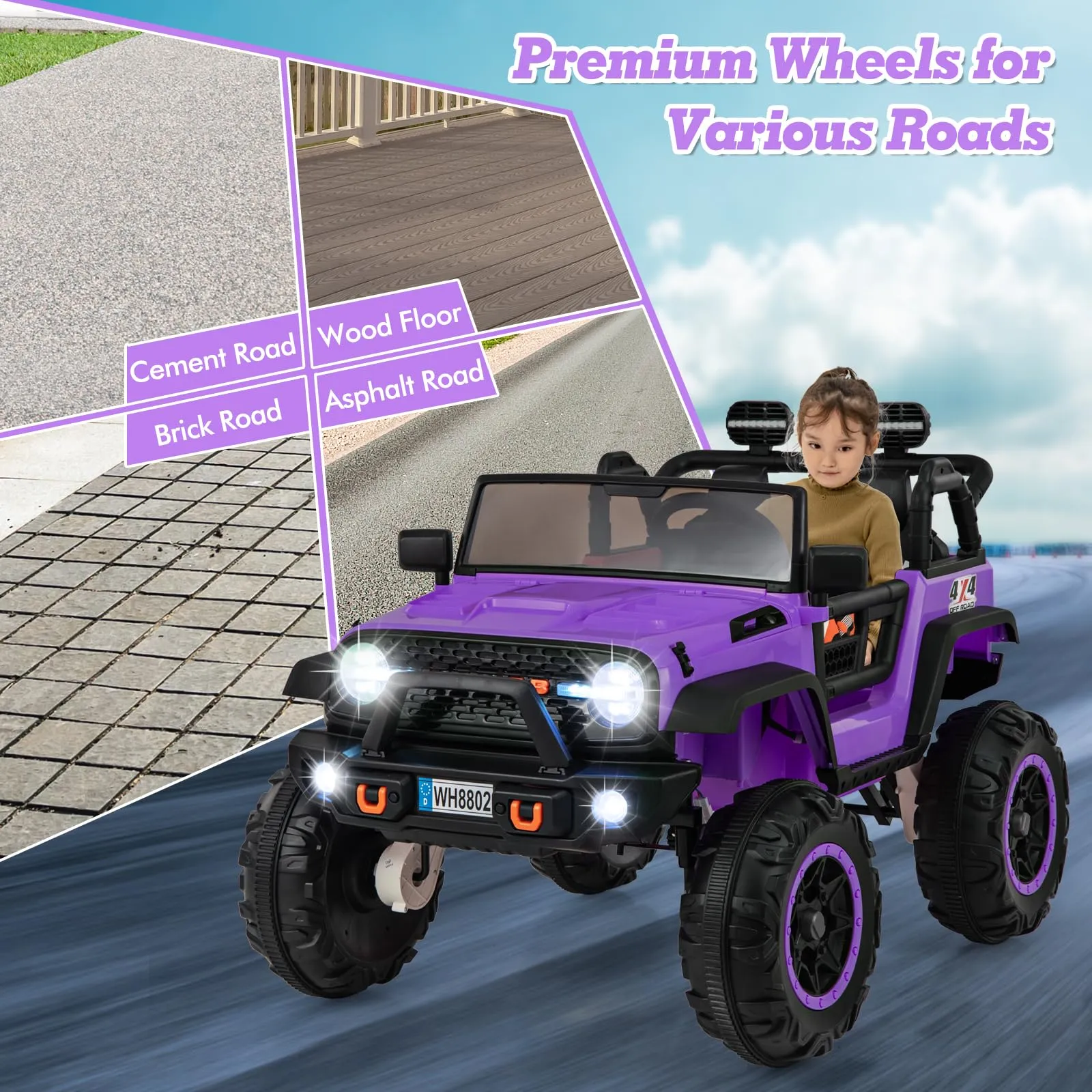 INFANS 24V Ride on Car, 2 Seater Kids' Electric Vehicle Jeep with Remote Control, LED Light, Music, 2WD/4WD Switchable