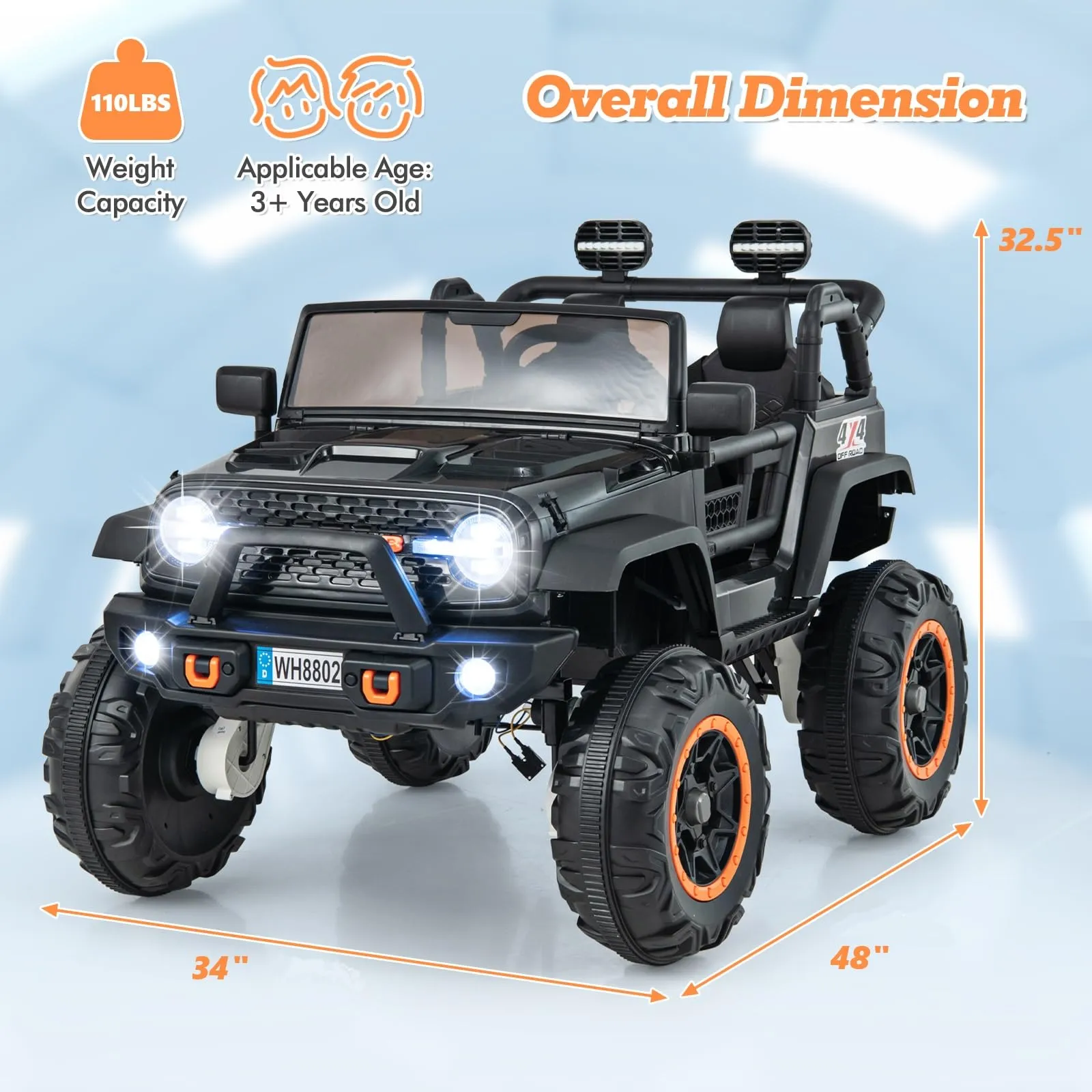 INFANS 24V Ride on Car, 2 Seater Kids' Electric Vehicle Jeep with Remote Control, LED Light, Music, 2WD/4WD Switchable