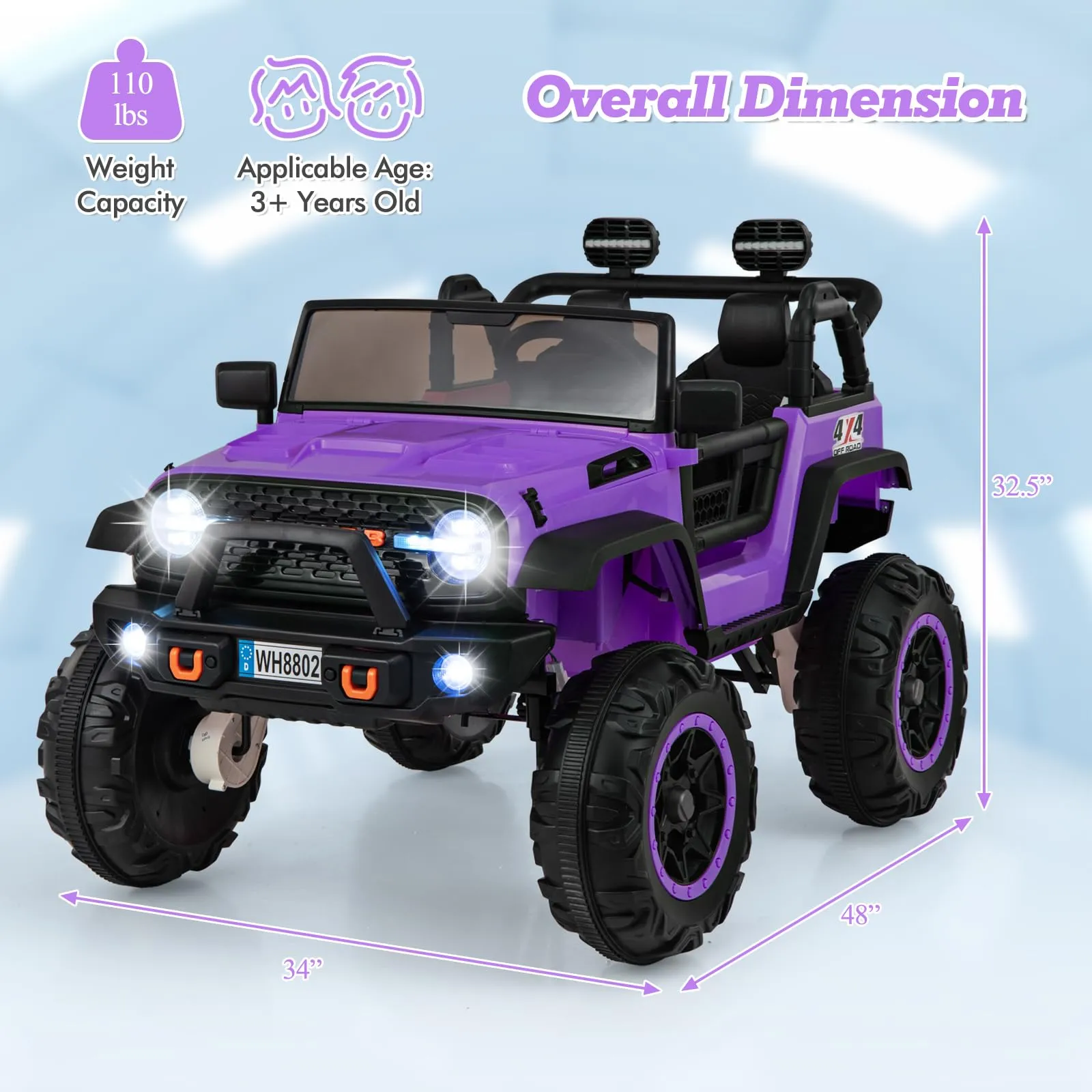 INFANS 24V Ride on Car, 2 Seater Kids' Electric Vehicle Jeep with Remote Control, LED Light, Music, 2WD/4WD Switchable