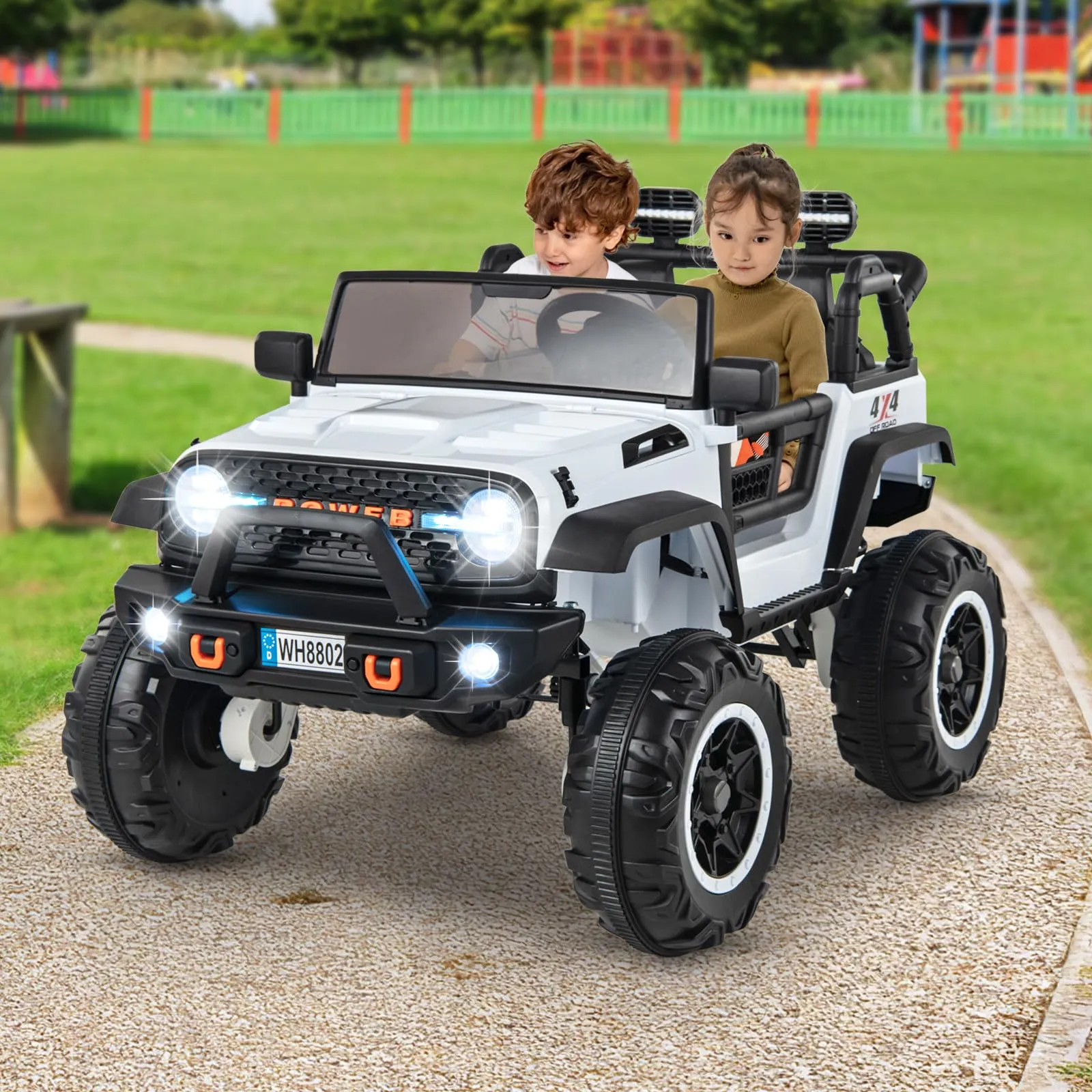 INFANS 24V Ride on Car, 2 Seater Kids' Electric Vehicle Jeep with Remote Control, LED Light, Music, 2WD/4WD Switchable