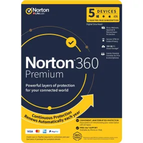 Norton 360 Premium (5-Device, 12-Month) [Digital Download]