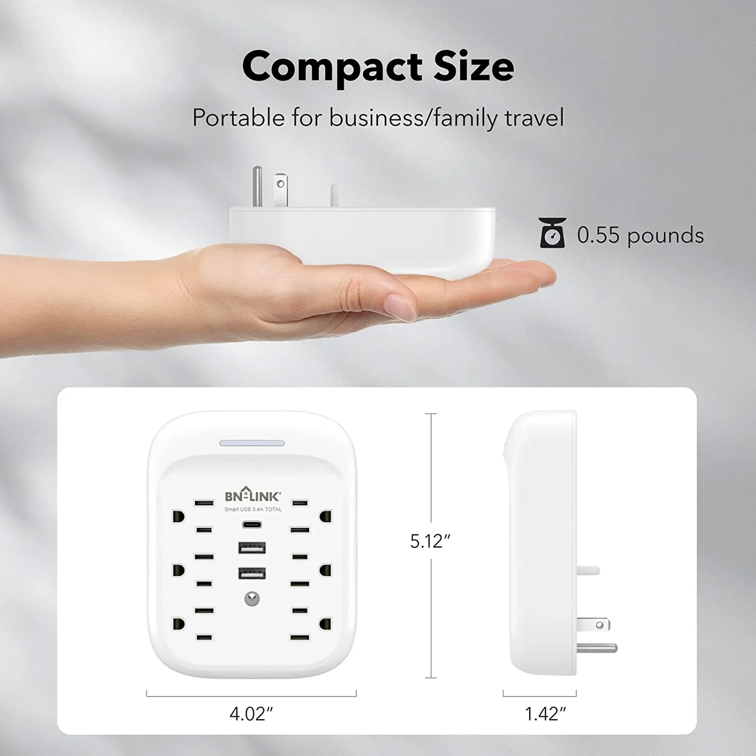 Outlet Extender Multi Plug with 3 USB Wall Charger 6 Outlet  Surge Protector BN-LINK