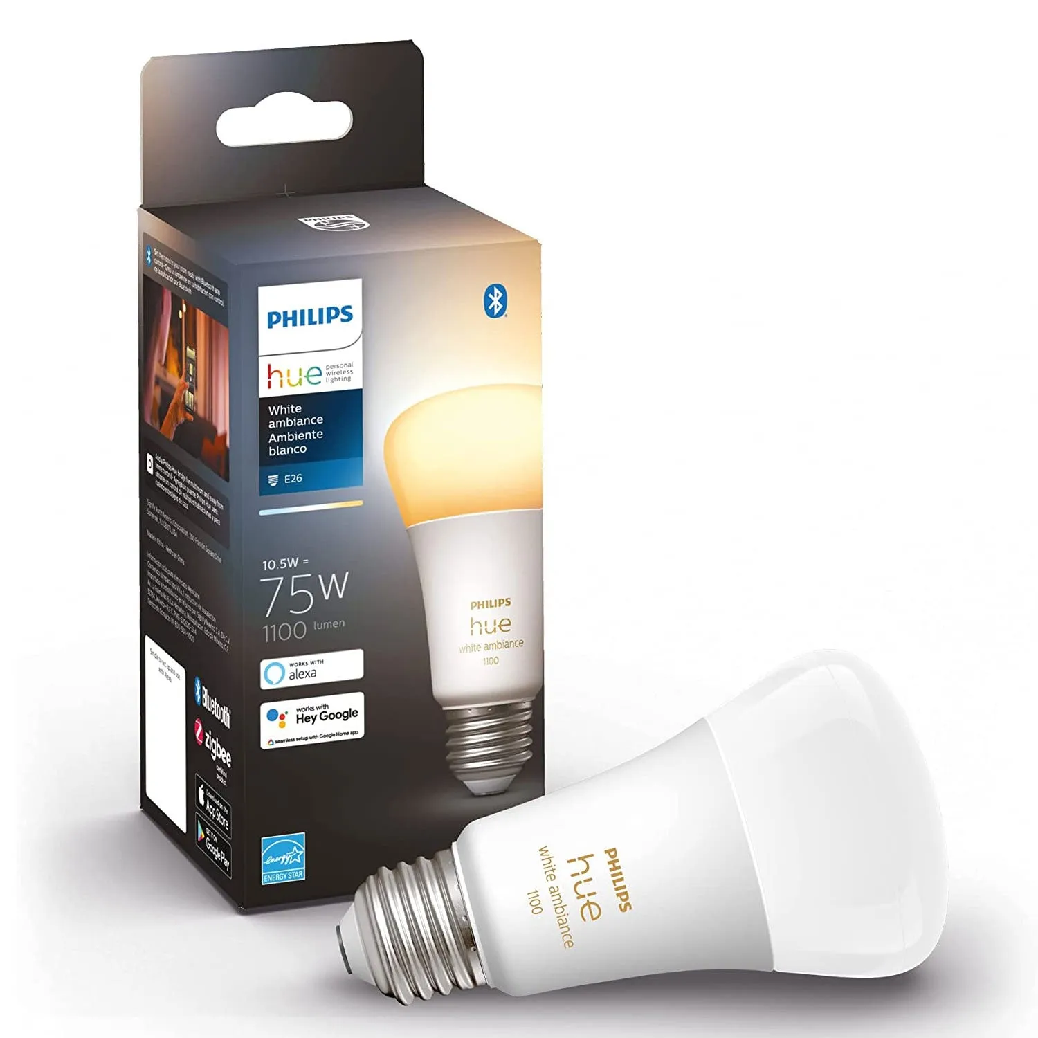 Philips Hue 563239 10.5W A19 E26 Bluetooth Smart Bulb, 1-pack