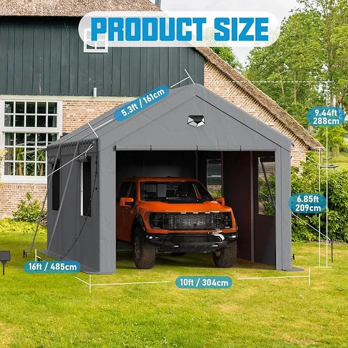 SANNWSG Carport Canopy 10x16FT Heavy Duty, Carport Canopy, Portable Car Port Garage, Car Shelter All Weather, Grey