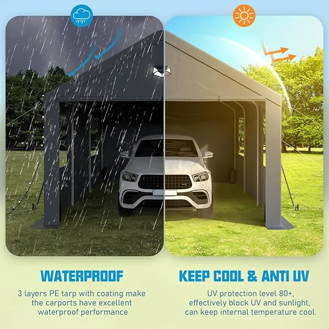 SANNWSG Carport Canopy 10x16FT Heavy Duty, Carport Canopy, Portable Car Port Garage, Car Shelter All Weather, Grey