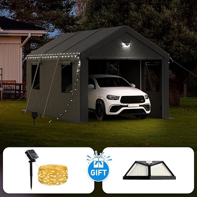 SANNWSG Carport Canopy 10x16FT Heavy Duty, Carport Canopy, Portable Car Port Garage, Car Shelter All Weather, Grey