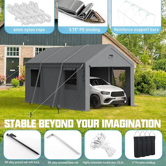 SANNWSG Carport Canopy 10x16FT Heavy Duty, Carport Canopy, Portable Car Port Garage, Car Shelter All Weather, Grey