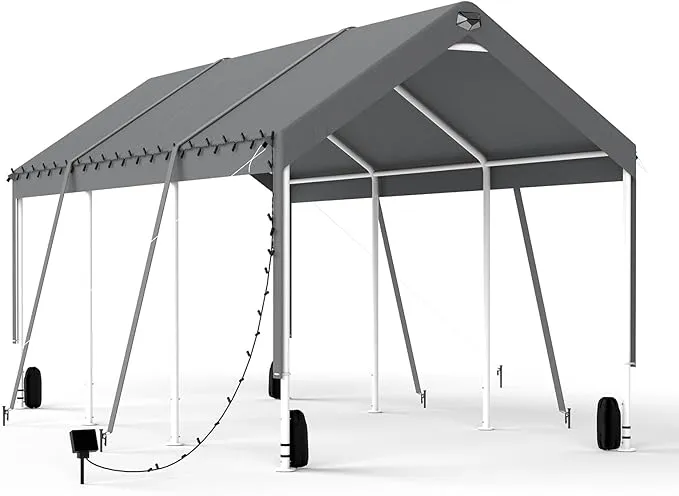 SANNWSG Carports 10x20FT Heavy Duty, Carport Canopy, Portable Car Port Garage Adjustable Height, Car Shelter All Weather, Grey