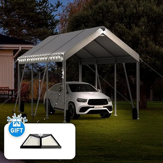 SANNWSG Carports 10x20FT Heavy Duty, Carport Canopy, Portable Car Port Garage Adjustable Height, Car Shelter All Weather, Grey