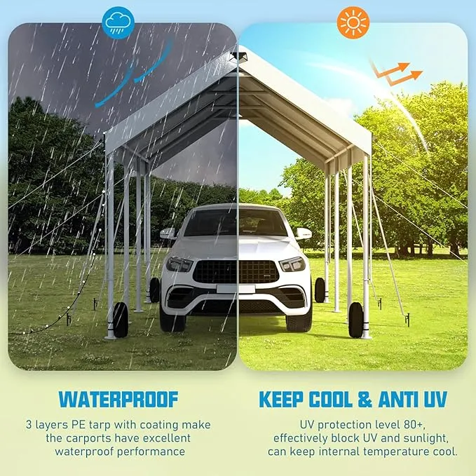 SANNWSG Carports 10x20FT Heavy Duty, Carport Canopy, Portable Car Port Garage Adjustable Height, Car Shelter All Weather, Grey