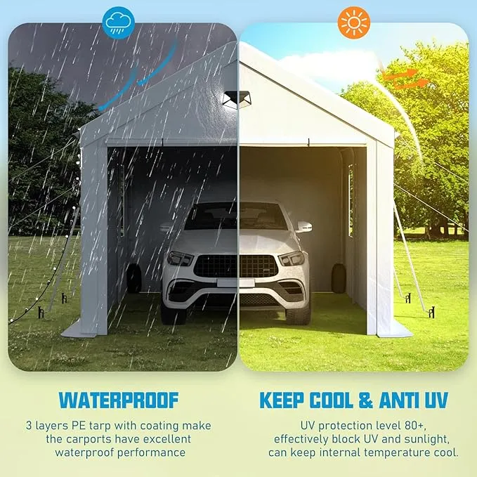 Premium 10x20FT Heavy Duty White Carport Canopy - Portable All-Weather Car Shelter & Garage Tent