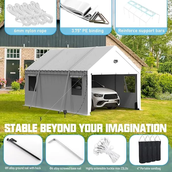 Premium 10x20FT Heavy Duty White Carport Canopy - Portable All-Weather Car Shelter & Garage Tent