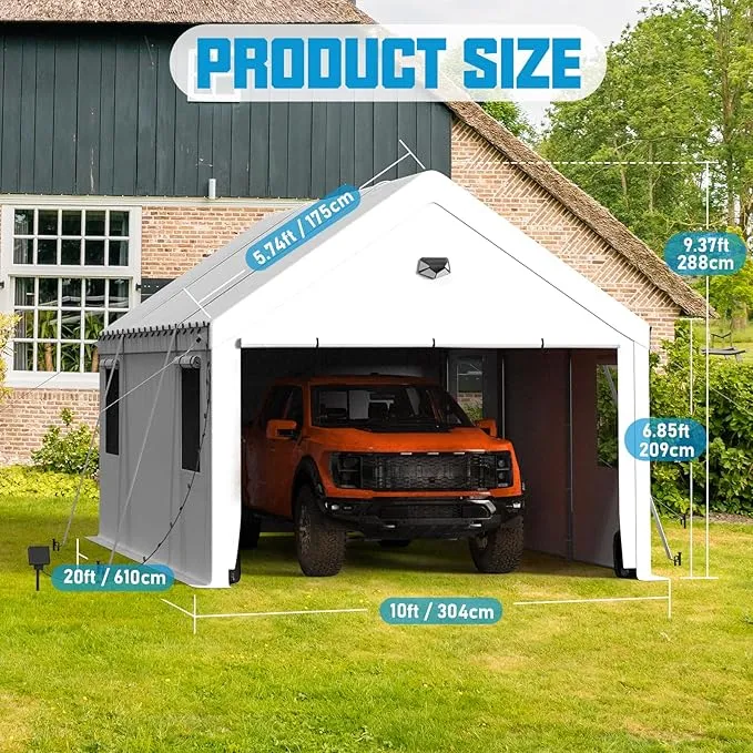 Premium 10x20FT Heavy Duty White Carport Canopy - Portable All-Weather Car Shelter & Garage Tent