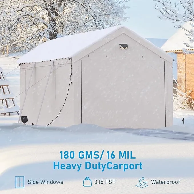 Premium 10x20FT Heavy Duty White Carport Canopy - Portable All-Weather Car Shelter & Garage Tent