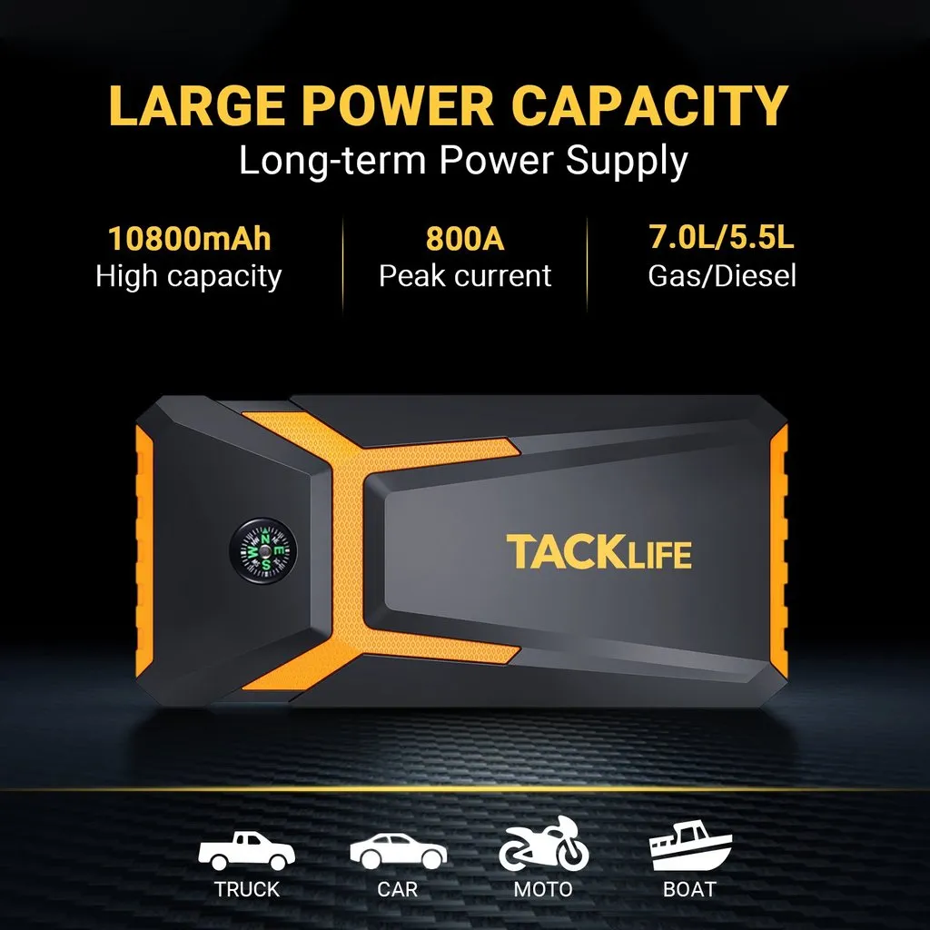 TACKLIFE T8 800A Peak 18000mAh Car Jump Starter