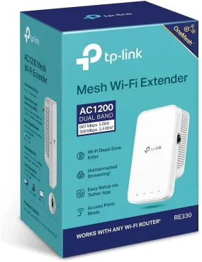 TP-Link RE330 AC1200 (300 867) Dual Band Wall-Plug Mesh Wi-Fi Range Extender, AP Mode, Adaptive Path Selection