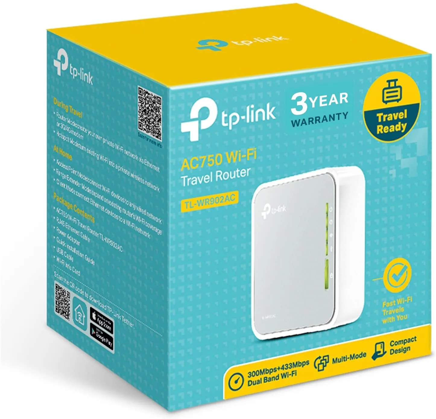 TP-LINK (TL-WR902AC) AC750 (433 300) Wireless Dual Band Travel Router, 3G/4G, USB