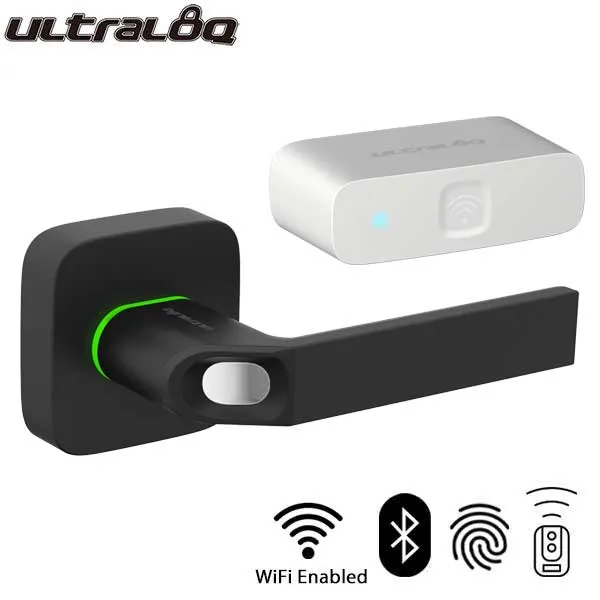 Ultraloq - Electronic Smart Lever Set w/ Wi-Fi Bridge - Finger Print Reader - Bluetooth - Prox Key Fob Access - Black