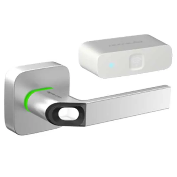 Ultraloq - Electronic Smart Lever Set w/ Wi-Fi Bridge - Finger Print Reader - Bluetooth - Prox Key Fob Access - Satin Nickel